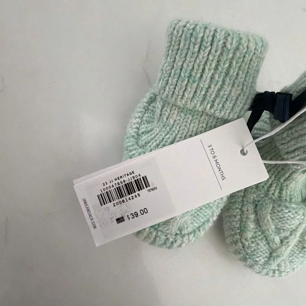Janie & Jack Baby Cable Knit Sweater Bootie in Pastel Green Heather Size 3-6 Mon